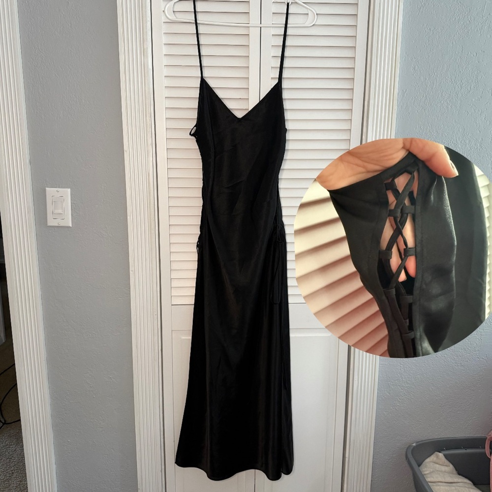 Vtg Victorias Secret Long Slip Dress Size S Side Lace-Up Lingerie V Neck Sexy